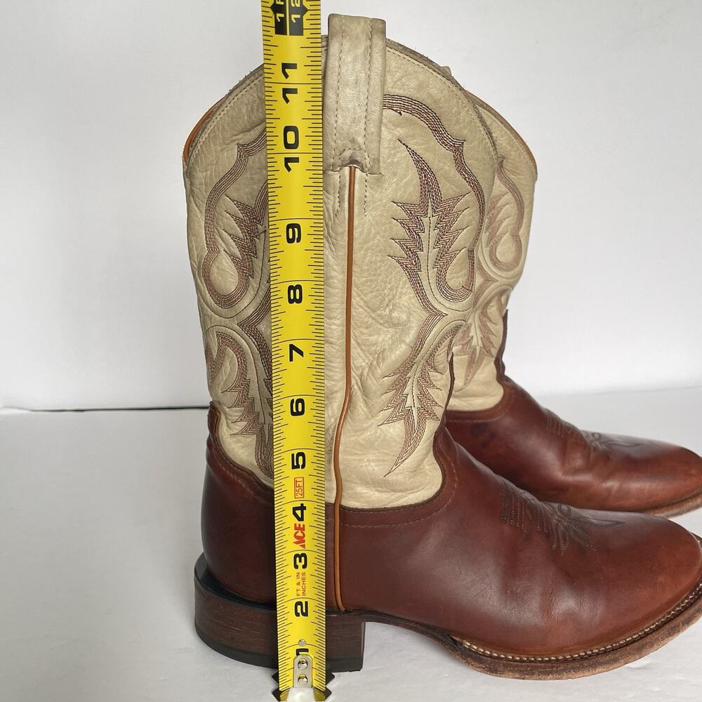 Vintage Tony Lama Roper Cowboy Boots Men’s 8.5 D Brown & Cream Leather USA Made - Picture 16 of 16